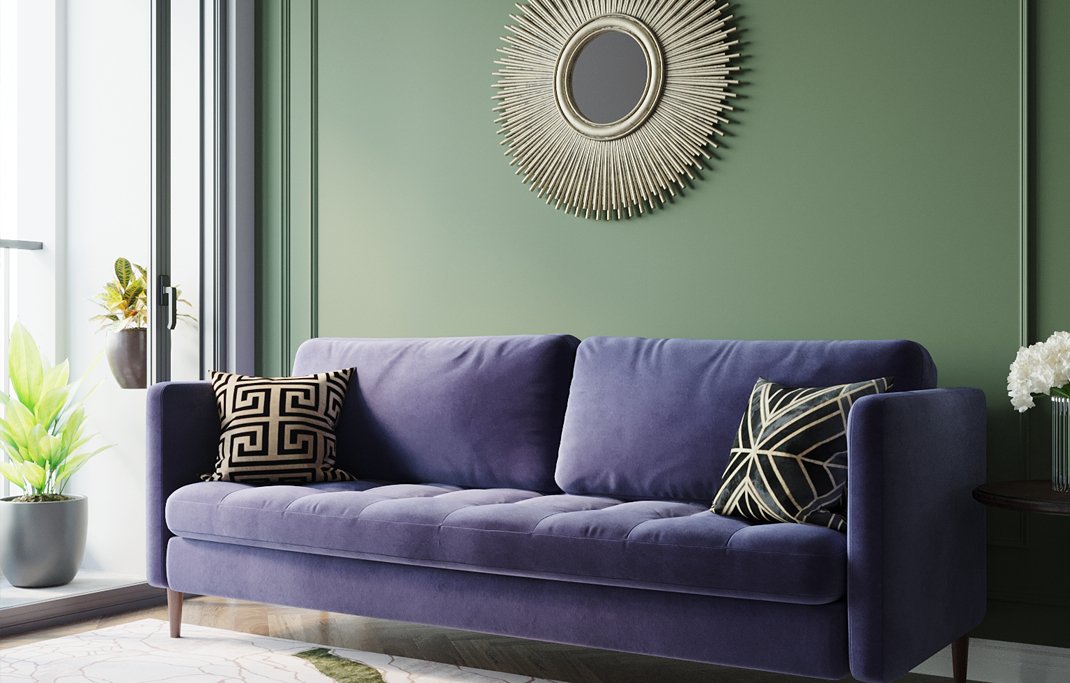 Бирюзовый диван в интерьере гостиной: варианты оформления и гармоничных комбинаций